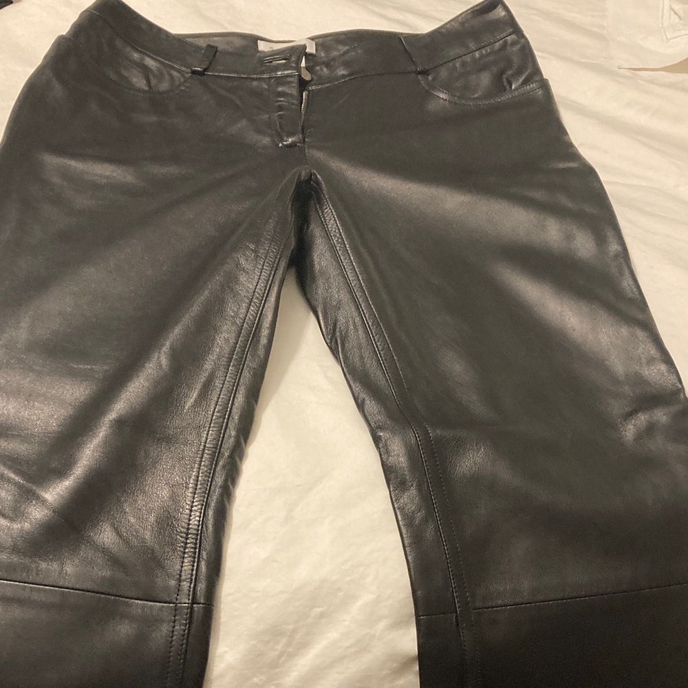 CELINE Black Leather Straight Leg Pants